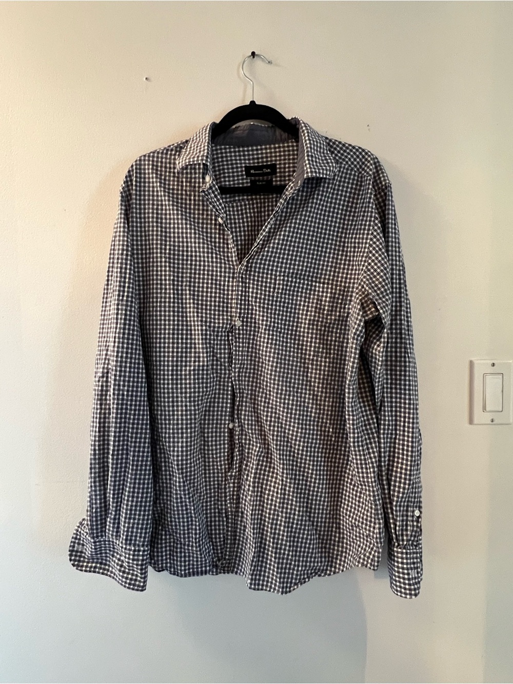 Massimo Dutti Blue and White Gingham Button-Down Shirt